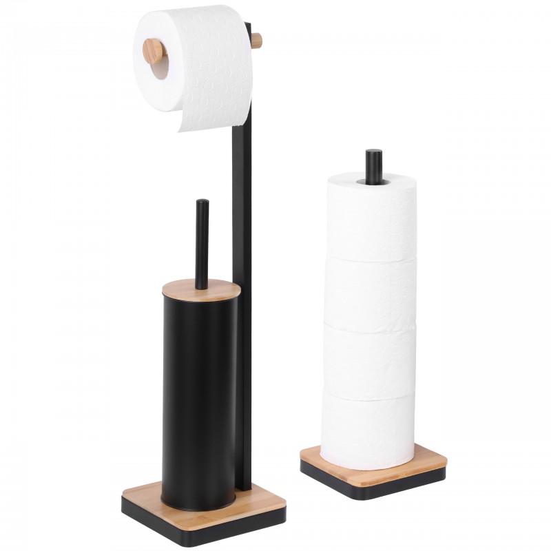 Zestaw łazienkowy Stojak 2w1 Szczotka do WC Uchwyt na papier oraz stojak na zapas papieru Czarny / Bambus – Yoka Home